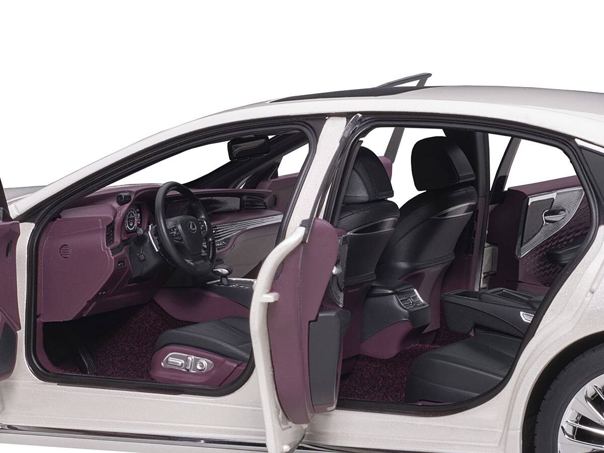 Back. Autoart - Lexus LS500h Sonic White Metallic with Crimson and Black Interior 1/18 Model Car by Autoart - White Metallic With Crimson And Black.