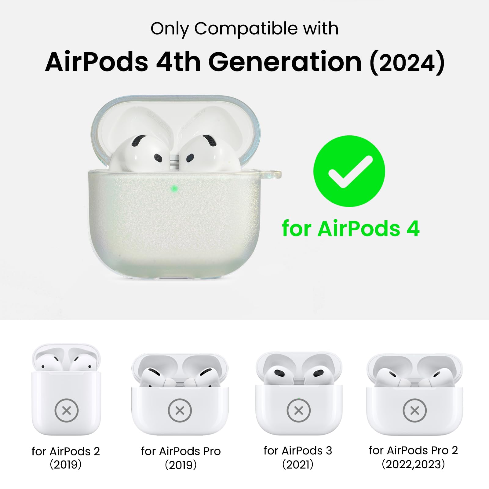 Only Compatible with AirPods 4th Generation (2024) for AirPods 4 x for AirPods 2 (2019) for AirPods Pro (2019) for AirPods 3 (2021) for AirPods Pro 2 (2022,2023)