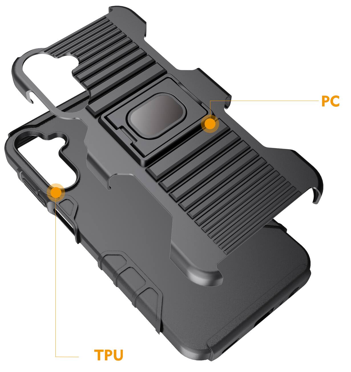 Alt View 6. Nakedcellphone - Case for Samsung Galaxy A15 5G / A25 5G - Rugged Hybrid Phone Cover with Stand - Black.