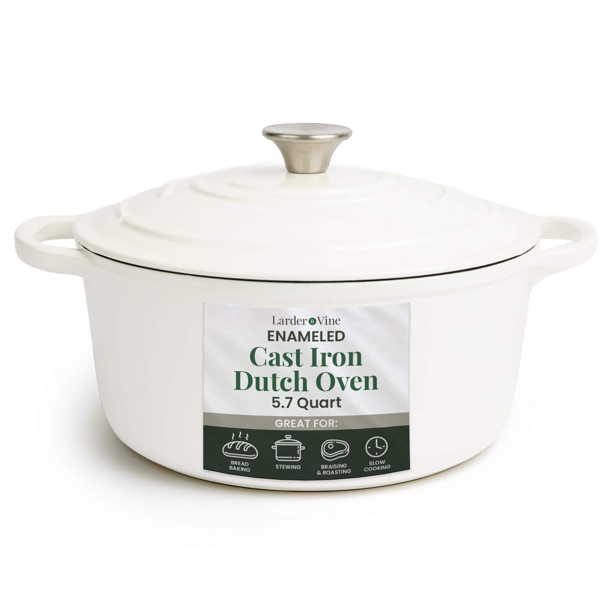 Larder & Vine - 5.7 qt Enameled Cast Iron Dutch Oven with Lid - White