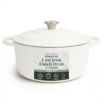 Larder Vine ENAMELED Cast Iron Dutch Oven 5.7 Quart GREAT FOR: BREAD BAKING STEWING BRAISING & ROASTING SLOW COOKING