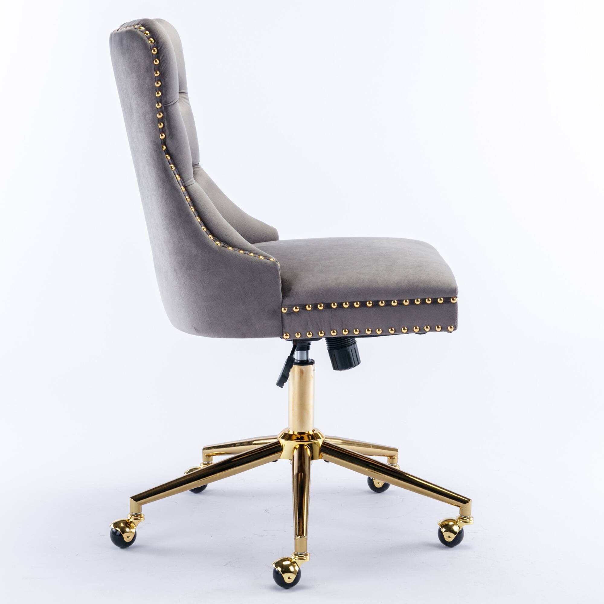 Alt View 1. GOODSILO - Modern Velvet Upholstered Office Chair with Tufted Button Design and Golden Metal Base for Home Workspace - Gray.