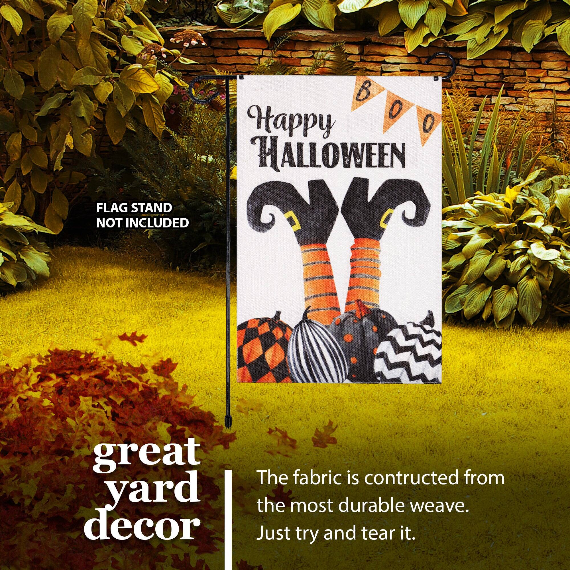 Happy BOO O O HALLOWEEN FLAG STAND caN NOT INCLUDED D great yard decor The fabric is constructed from the most durable weave. Just try and tear it.