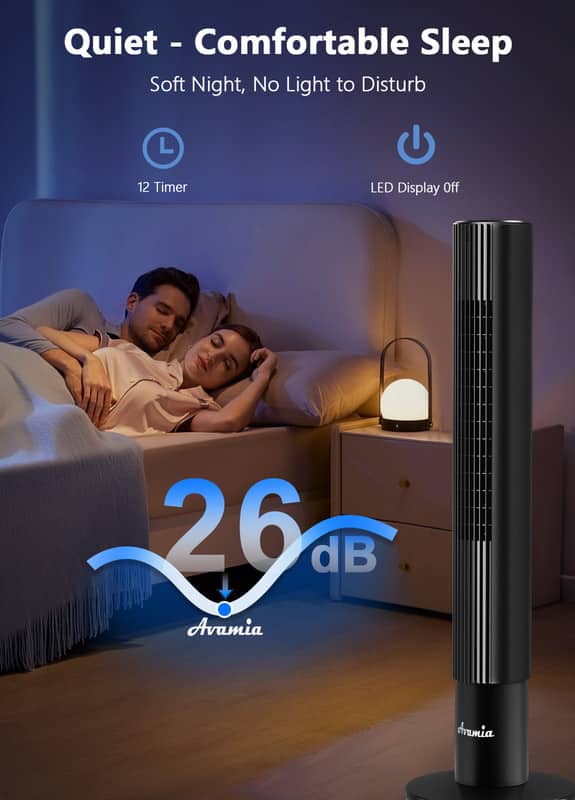 Quiet - Comfortable Sleep
Soft Night, No Light to Disturb
12 Timer
LED Display Off
26 dB
Avamia