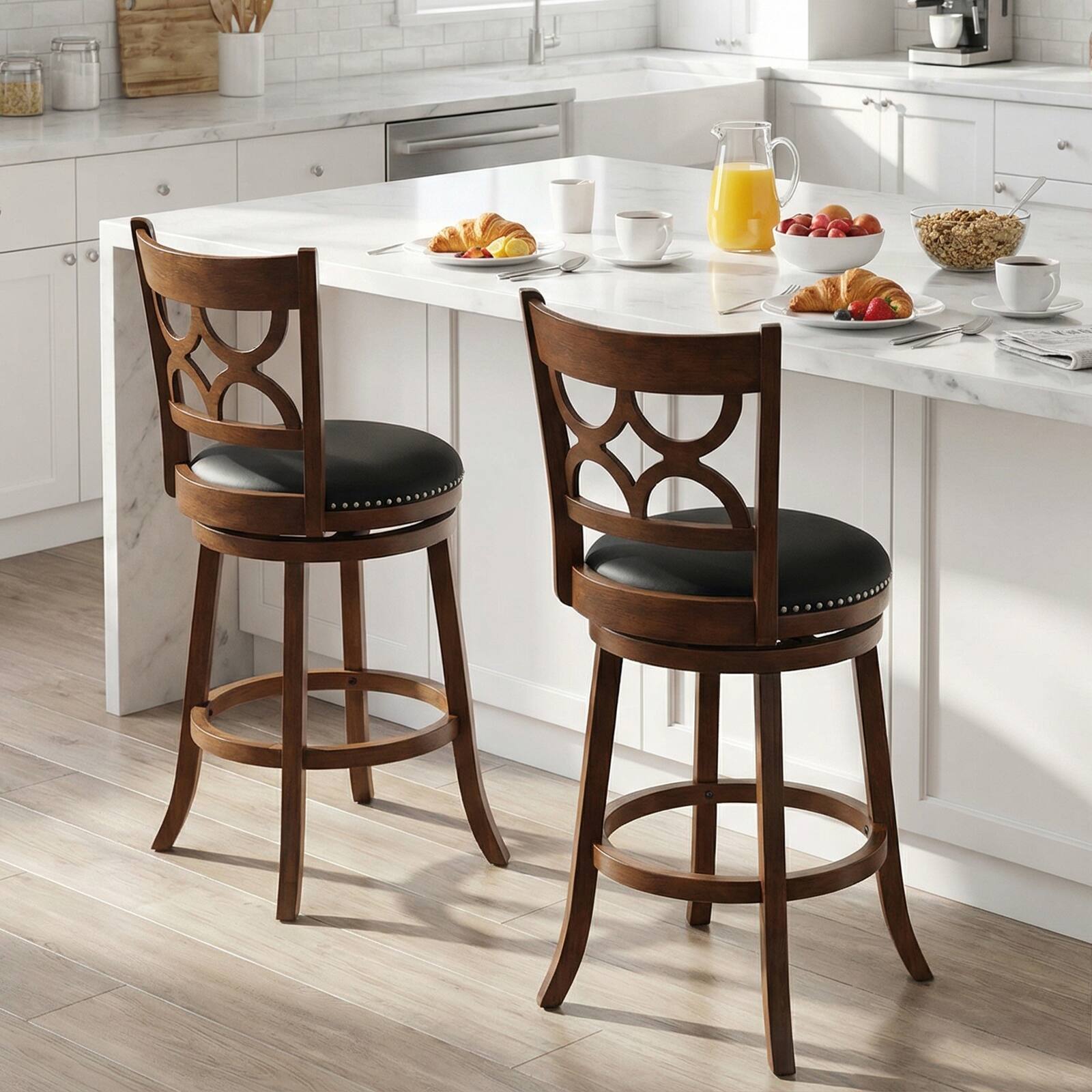 Alt View 3. Gymax - Gymax 31'' Bar Height Stools Set of 4 w/Rubber Wood Frame Upholstered Seat & Footrest - Brown.