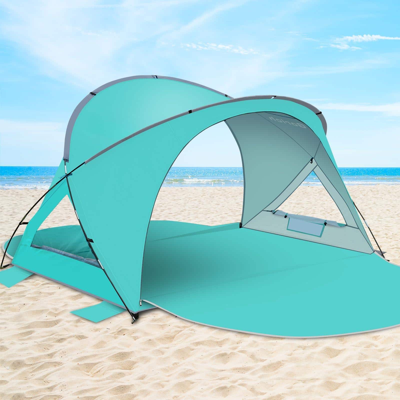 Paradigms Interiors - Beach Tent Sun Shelter With Upf50 Uv Protection For Lightweight Portable Shade Doors Easy Setup Family Umbre - Turquoise-3 Person
