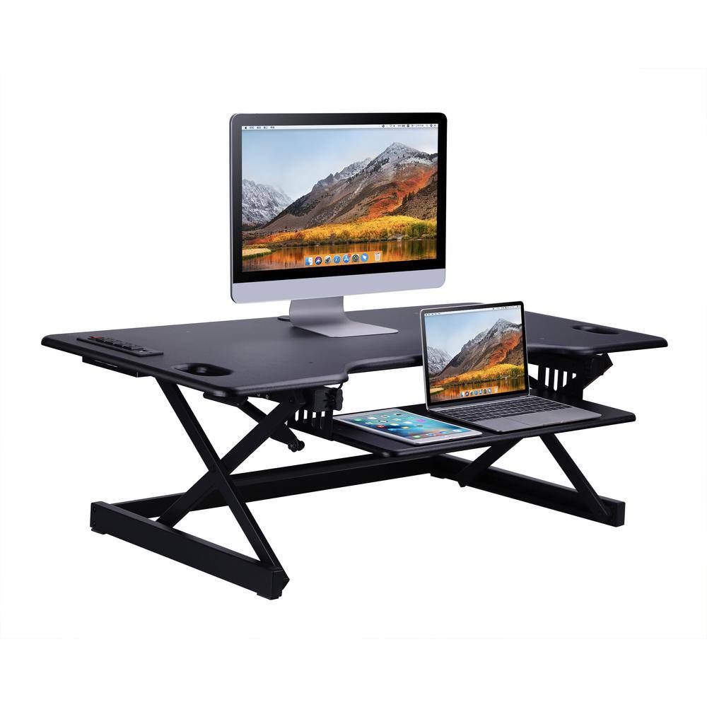 Left. Rocelco - 46" Height Adjustable Standing Desk Converter with Triple Monitor Mount BUNDLE - Black.