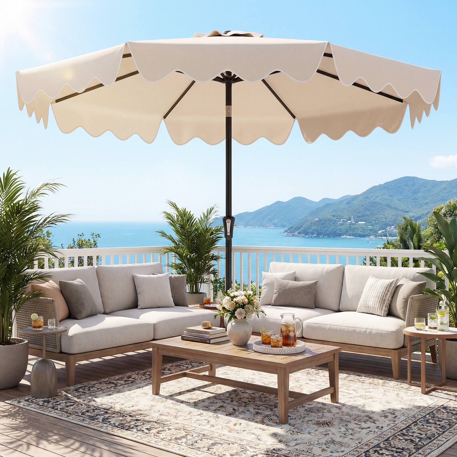 Alt View 3. Costway - Costway 9 FT Patio Umbrella with Weighted Base Sandbags Push Button Tilt Crank Sturdy Ribs - Beige.