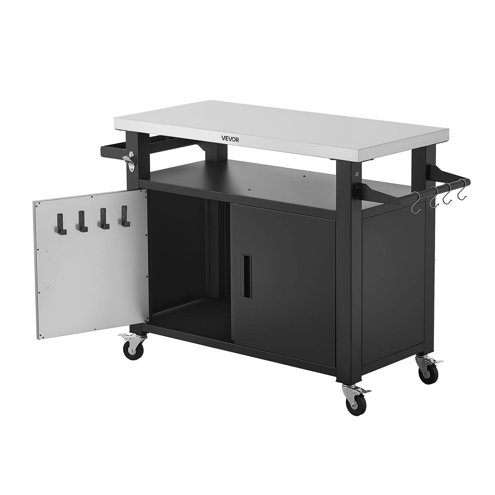Alt View 5. VEVOR - Outdoor Grill Cart with Storage Cabinet, 53.1 Inch Grill Table, Waterproof Kitchen Island with Stainless Steel Top - Black;Silver.