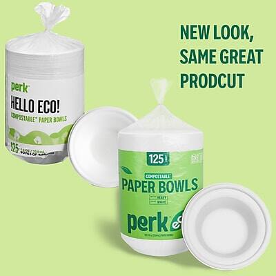 NEW LOOK, SAME GREAT PRODUCT

perk HELLO ECO!
COMPOSTABLE PAPER BOWLS
125 BOWLS

perk
COMPOSTABLE PAPER BOWLS
125 BOWLS