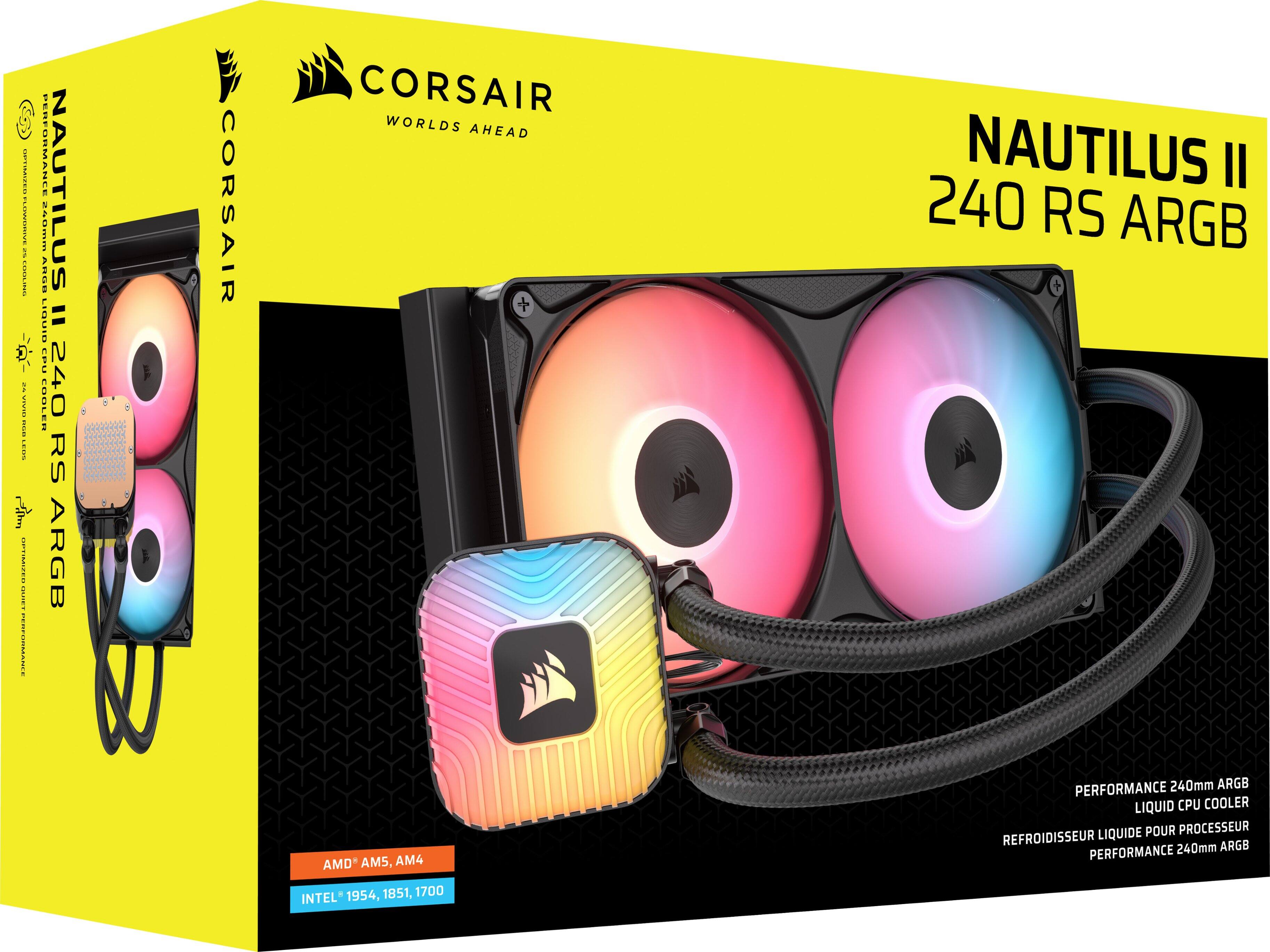 CORSAIR  
WORLDS AHEAD  

NAUTILUS II 240 RS ARGB  

PERFORMANCE 240mm ARGB LIQUID CPU COOLER  
REFROIDISSEUR LIQUIDE POUR PROCESSEUR PERFORMANCE 240mm ARGB  

AMD AM5, AM4  
INTEL 1954, 1851, 1700