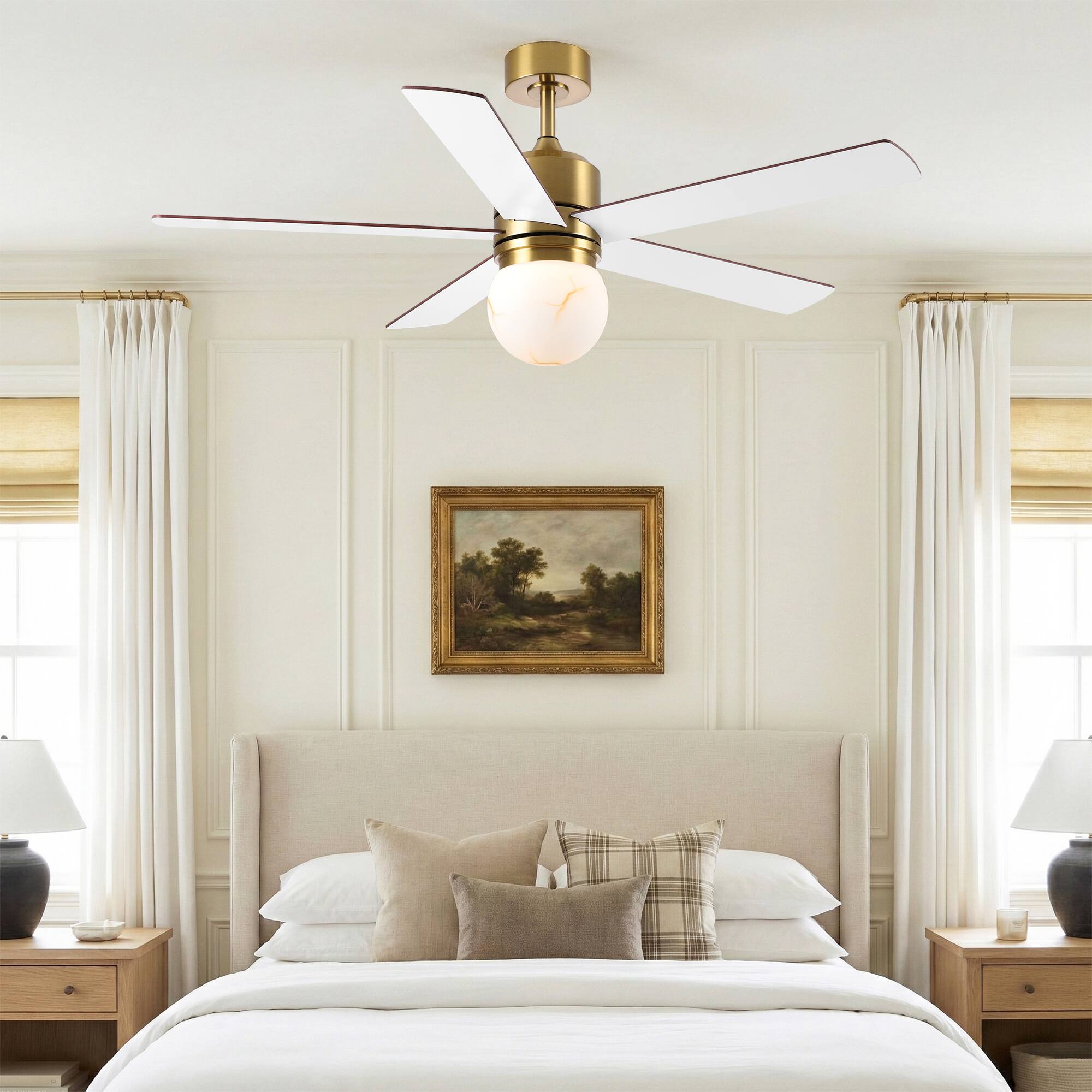 Back. Parrot Uncle - 52" Gold Ceiling Fan with 3CCT Dimmable LED Light and Remote - Gold.