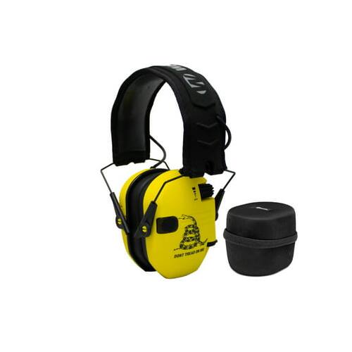 Angle. Walkers - Walkers Game Ear Razor Muffs (Don't Tread on Me Yellow) with Protective Case - Yellow.