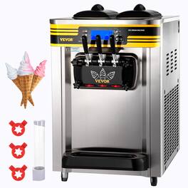 VEVOR - Commercial Ice Cream Maker, 22-30L/H Yield, Countertop Soft Serve Machine with 2x6L Hopper 2L Cylinder LCD Panel Puffing - Silver