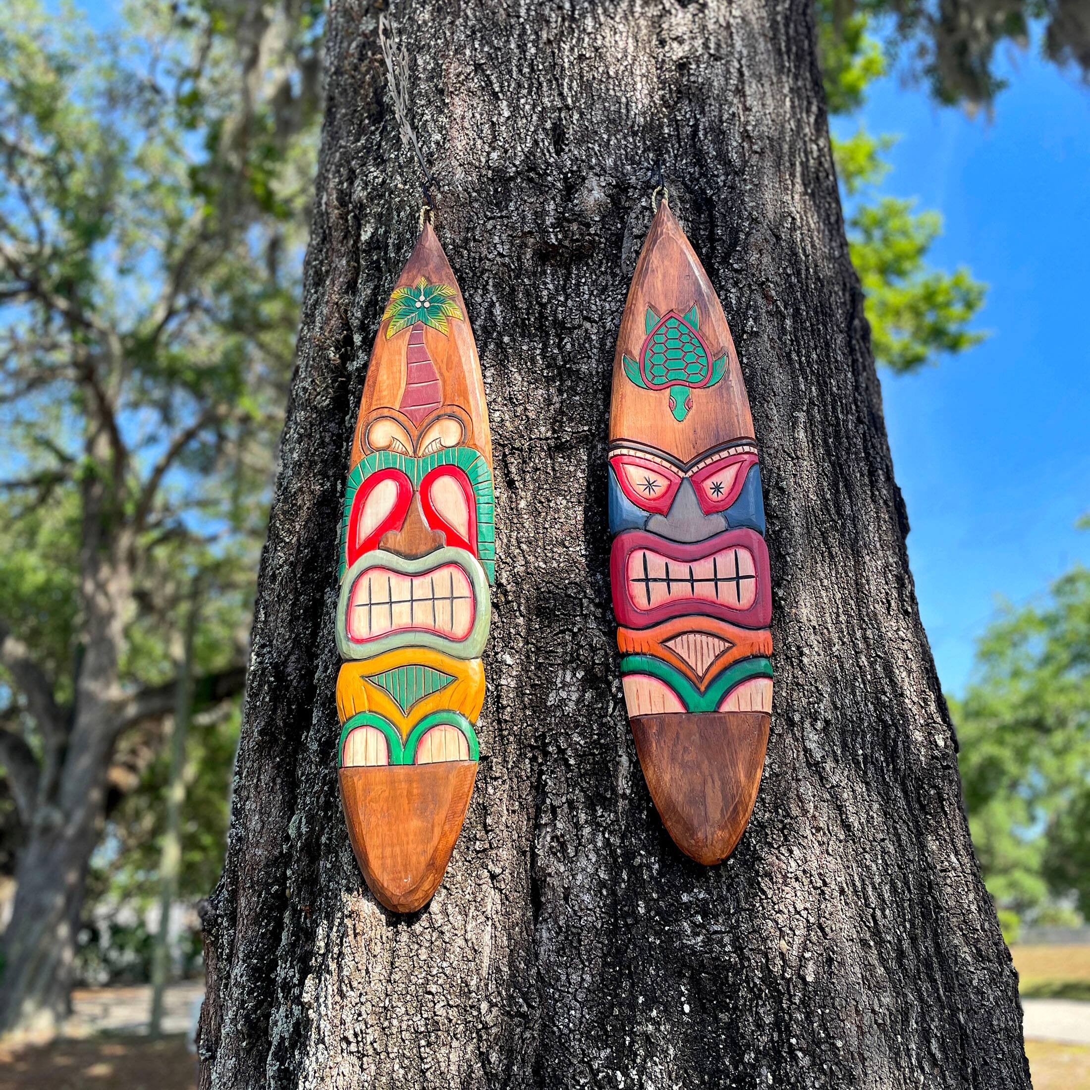 Alt View 5. Chesapeake Bay - Set of 2 Tiki Surfboard Wall Decor 39" Sea Turtle Palm Tree Hand-Carved Art - Multicolored.