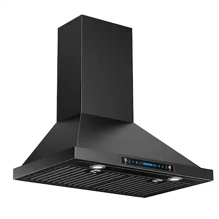 Front. ZJKLA - ZJKLA - 30 inches - Externally Vented - Wall Mount Range Hood - Stainless Steel - Black Stainless Steel.