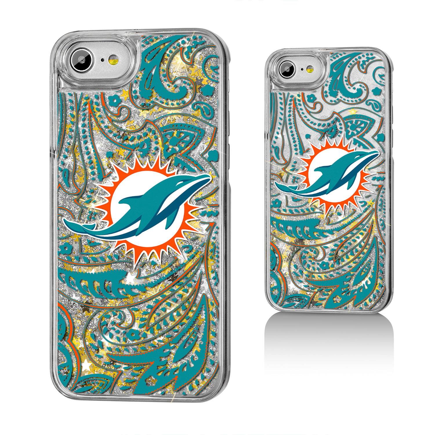 Alt View 3. Keyscaper - Miami Dolphins iPhone Paisley Design Glitter Case - 16 Pro Max - Multicolor.