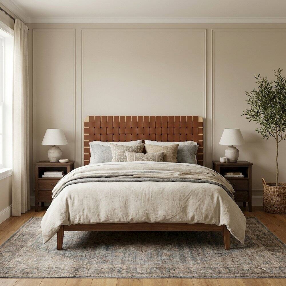 Left. FurniFact - Vegan Leather Twin Headboard Wall-Mount withTexture and Durable Finish - Brown.