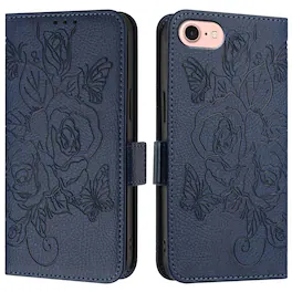 Dteck - Embossed Texture Case for Apple iPhone 17e / 16e,Faux Leather Card Holder Wallet Case,Magnetic Closure Flip Cover+Strap - Darkblue
