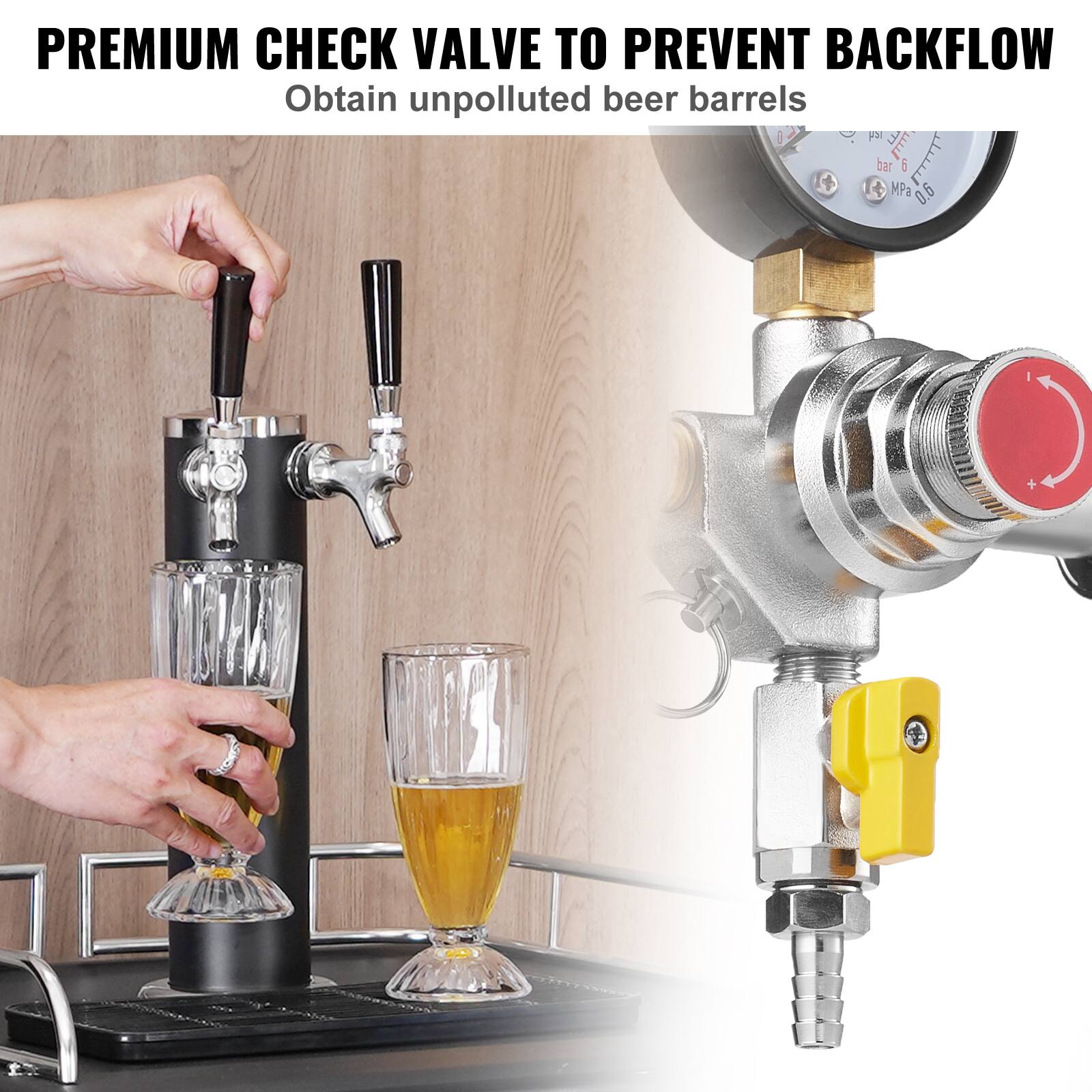 PREMIUM CHECK VALVE TO PREVENT BACKFLOW  
Obtain unpolluted beer barrels
