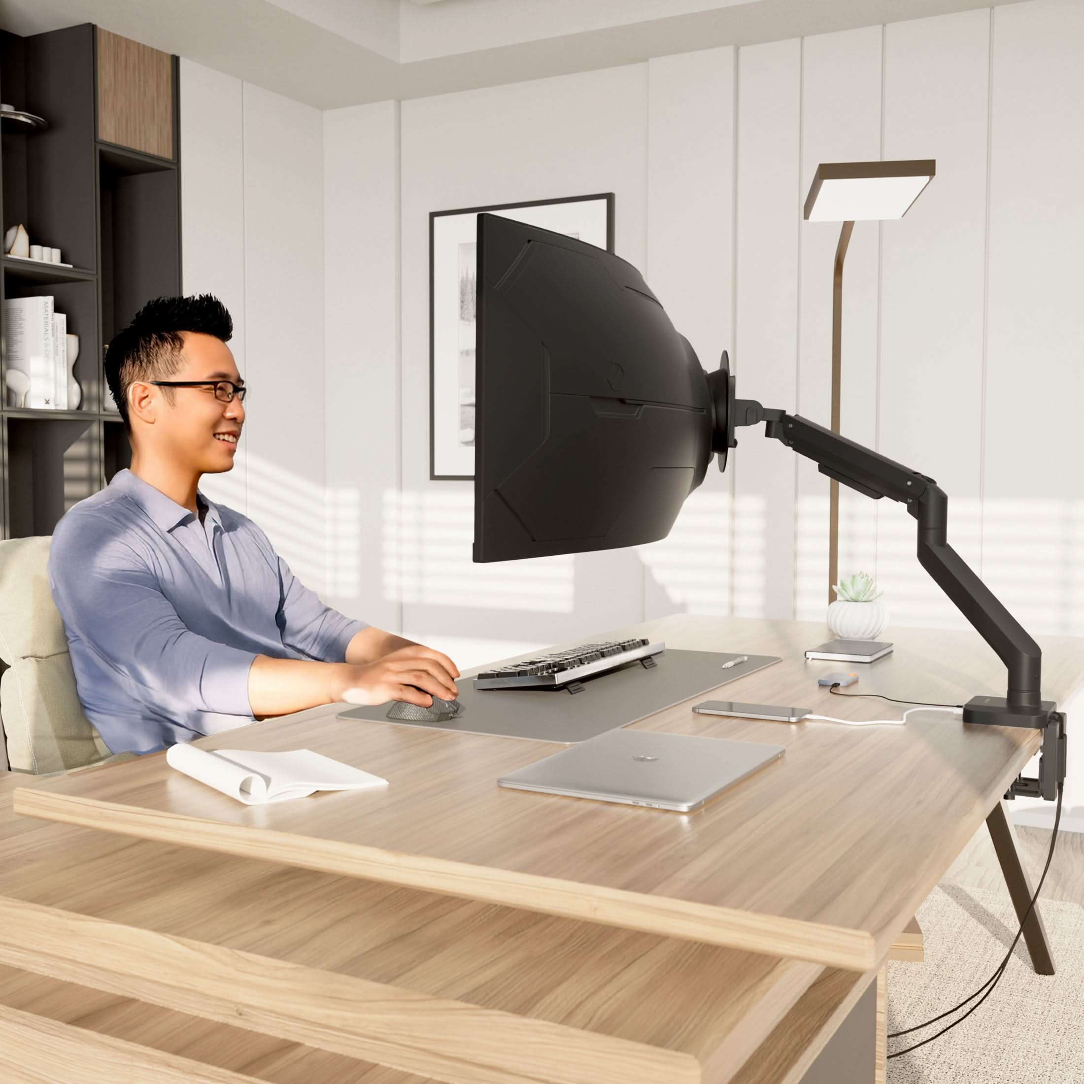 Alt View 1. Mount-It! - Heavy‑Duty Full Motion Monitor Desk Mount with Gas Spring for Monitors up to 49”, Black - Black.