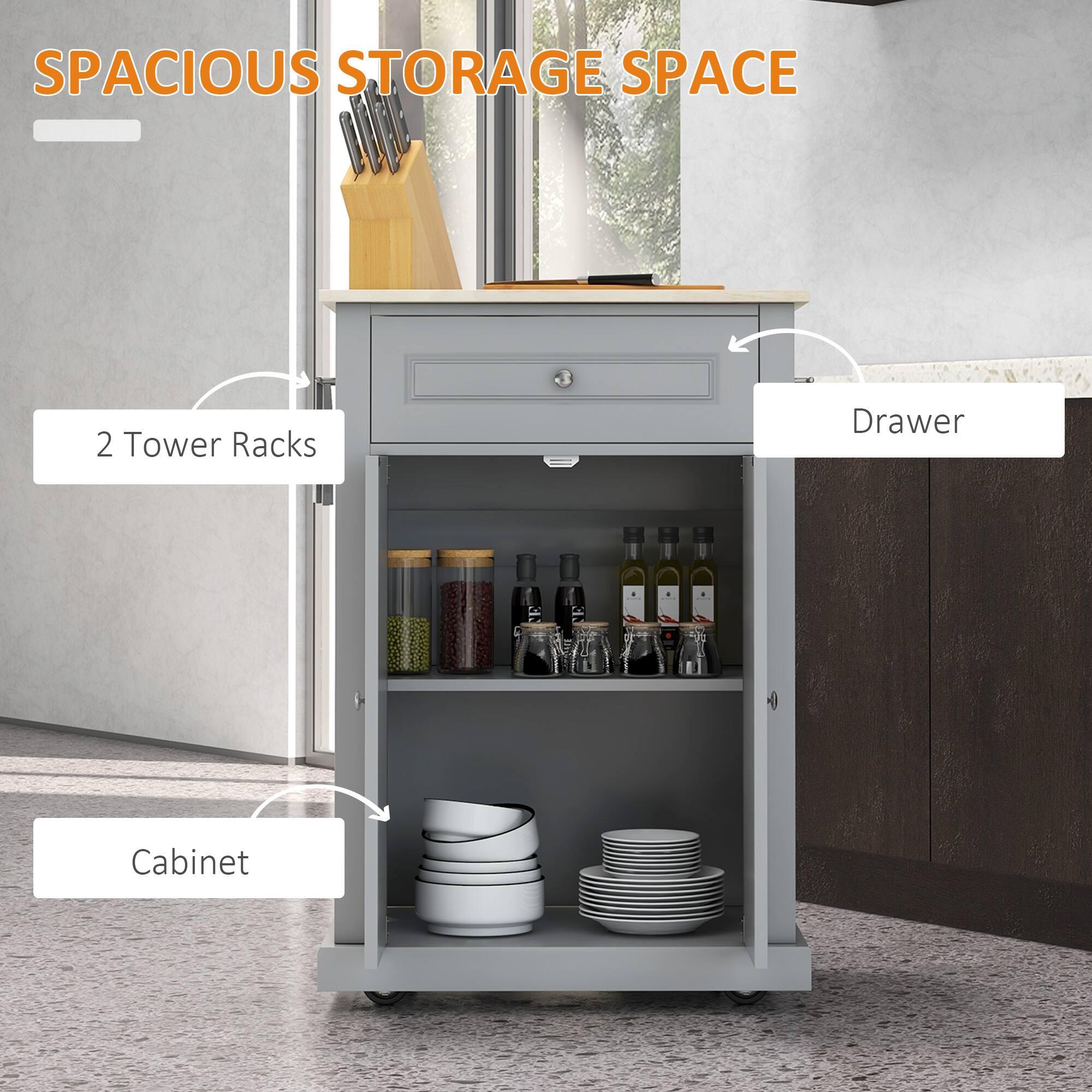 SPACIOUS STORAGE SPACE

- 2 Tower Racks
- Drawer
- Cabinet