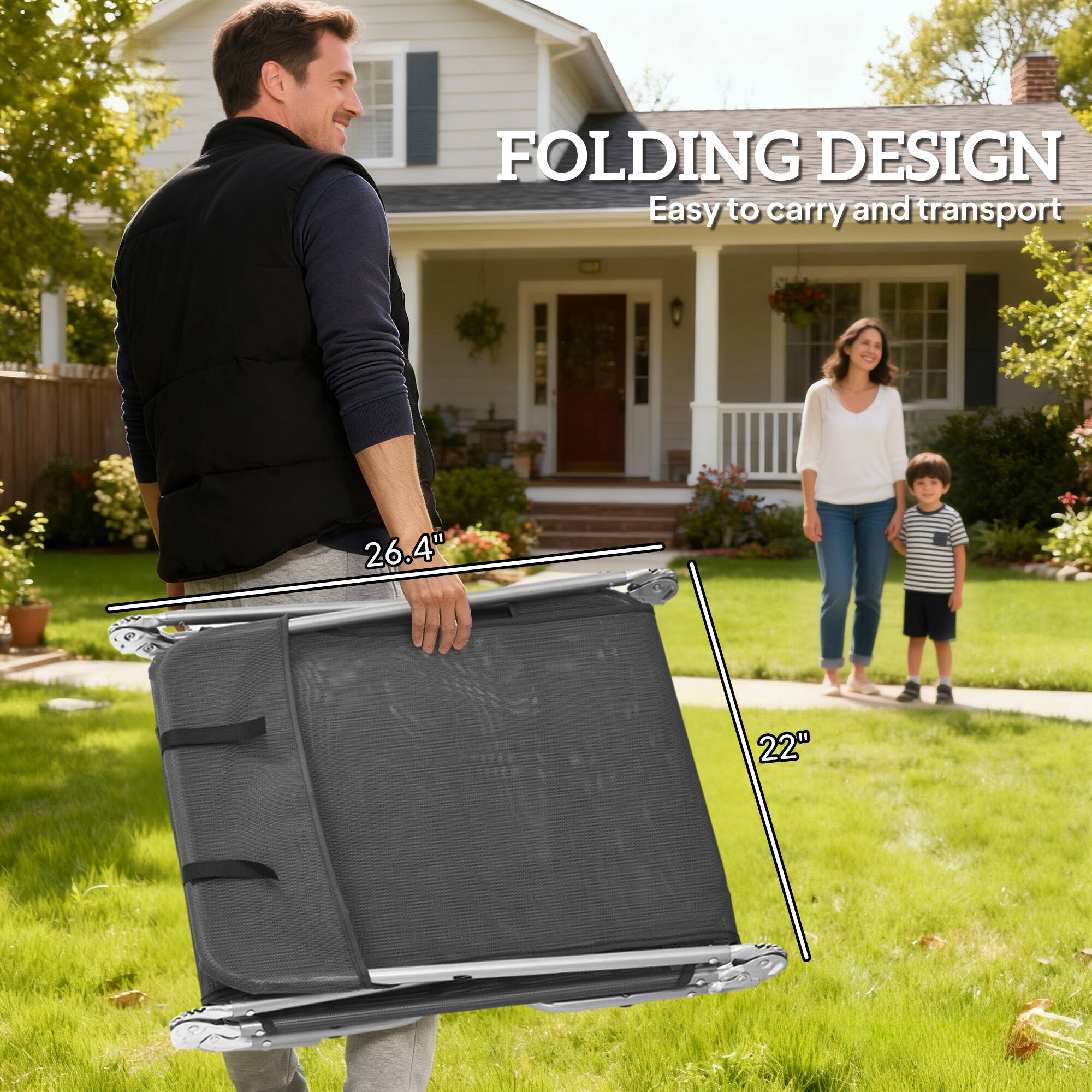 FOLDING DESIGN  
Easy to carry and transport  
26.4" x 22"