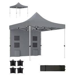 Outsunny - 10' x 10' Heavy Duty Pop Up Canopy Tent with Sidewall, UPF50+ Instant Sun Shelter with Storage Pockets - Gray