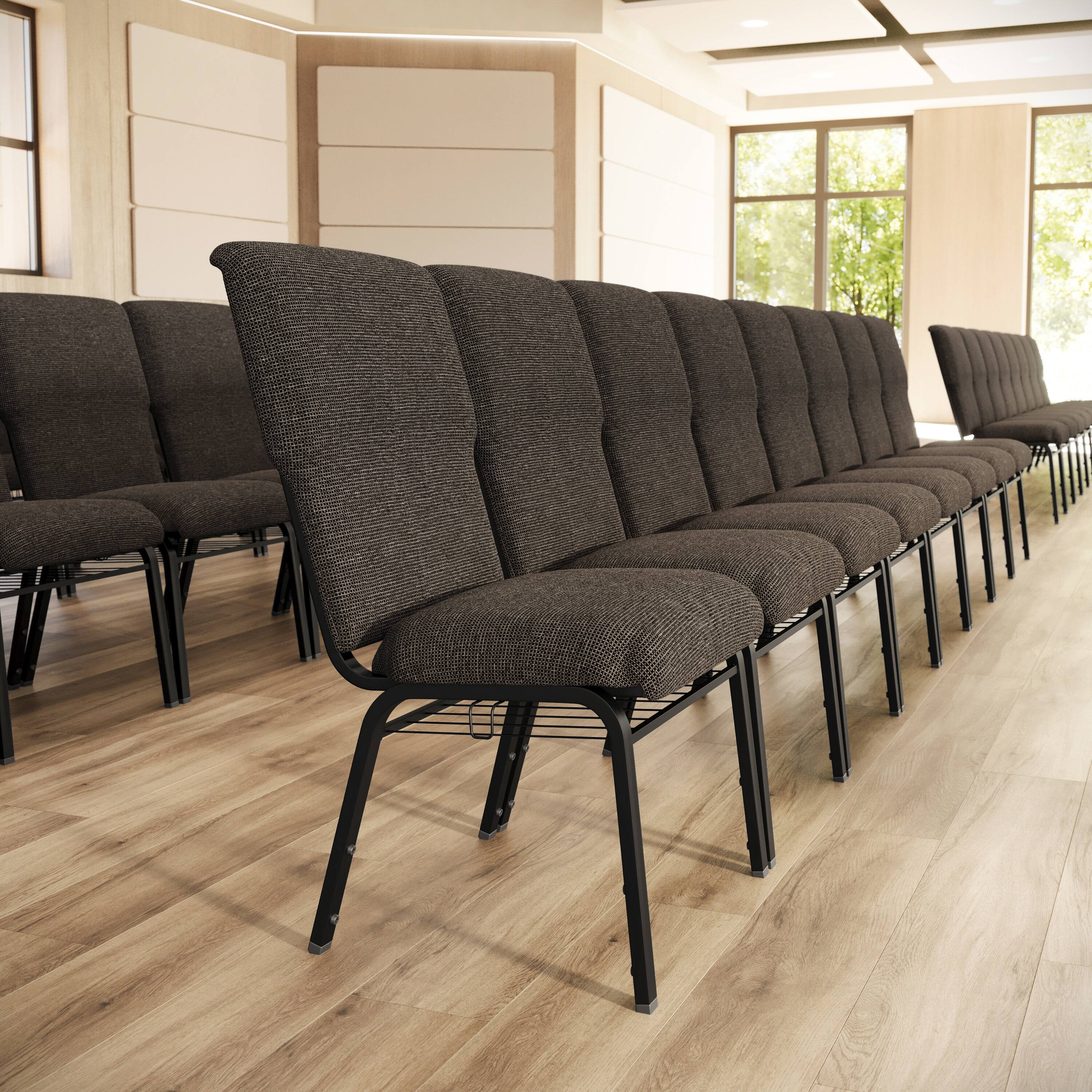 Alt View 1. Emma + Oliver - Discount Church Chair - 21 in. Wide - Fossil Fabric/Black Frame.