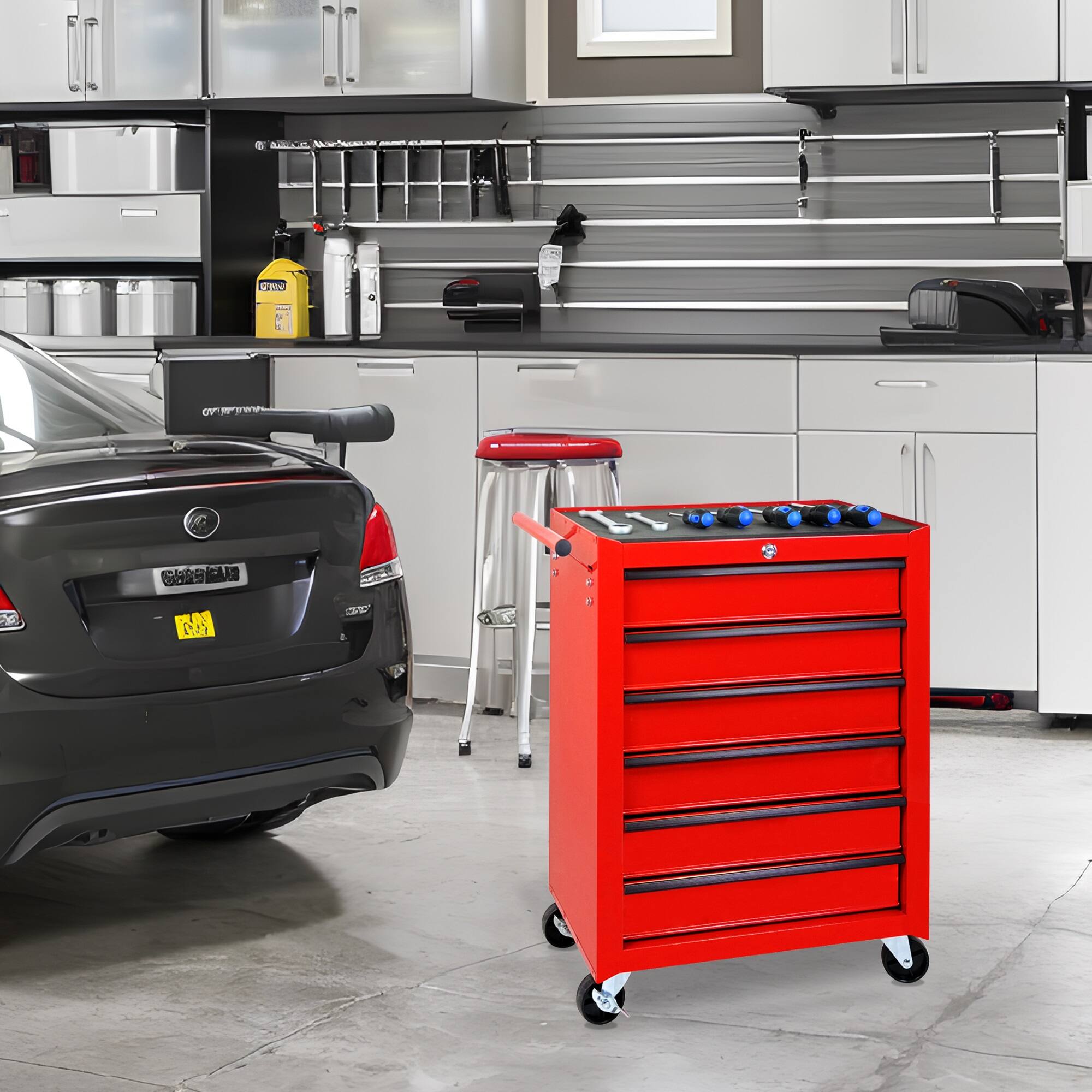 Alt View 6. Boyel Living - RED Rolling Metal Tool Chest with 6 Drawers, 20" 6-Drawer Tool Chest Cabinet.