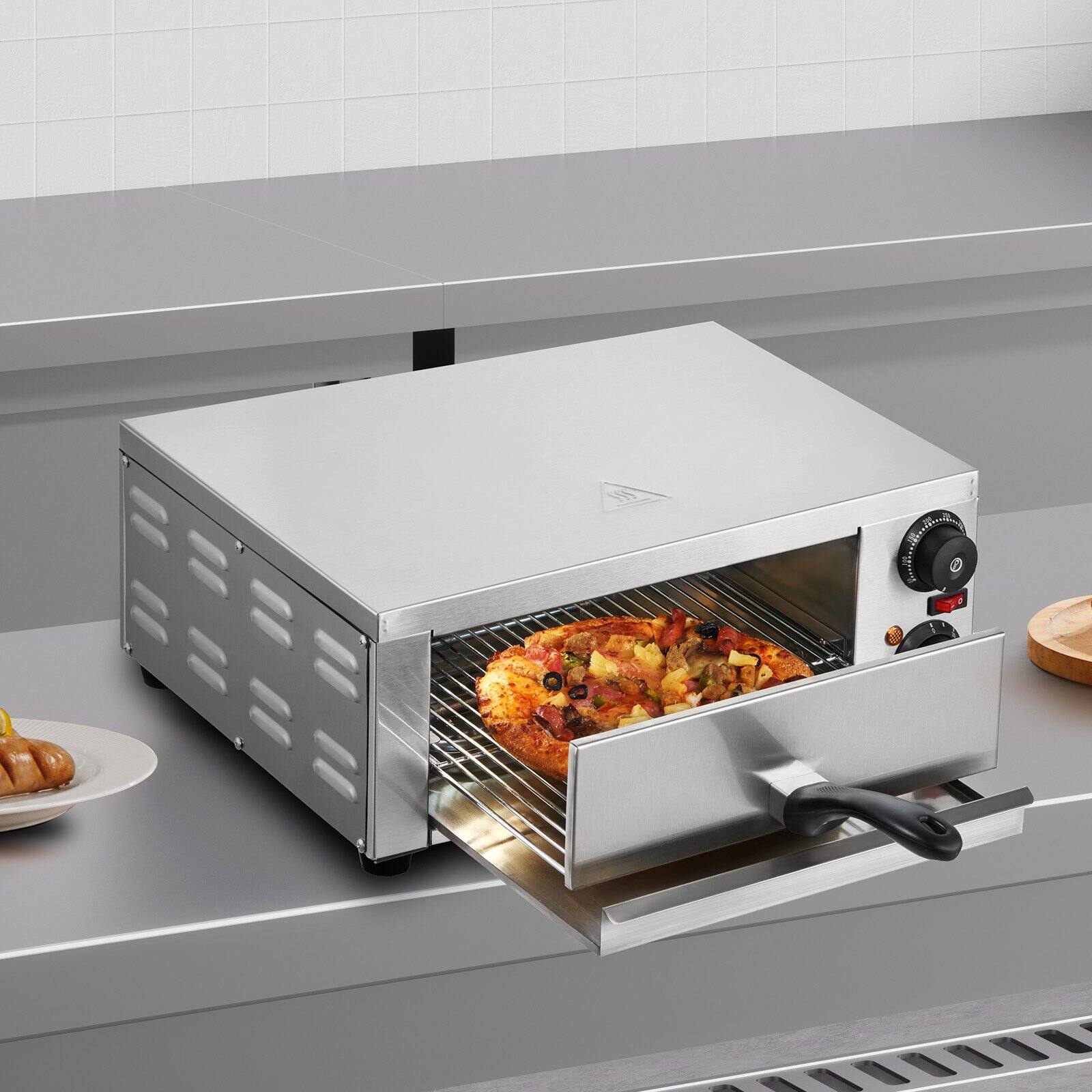 Alt View 1. Glintex - 12in Electric Pizza Oven Countertop, Adjustable Temp 1500W with 120min Timer for Home Use - Silver.