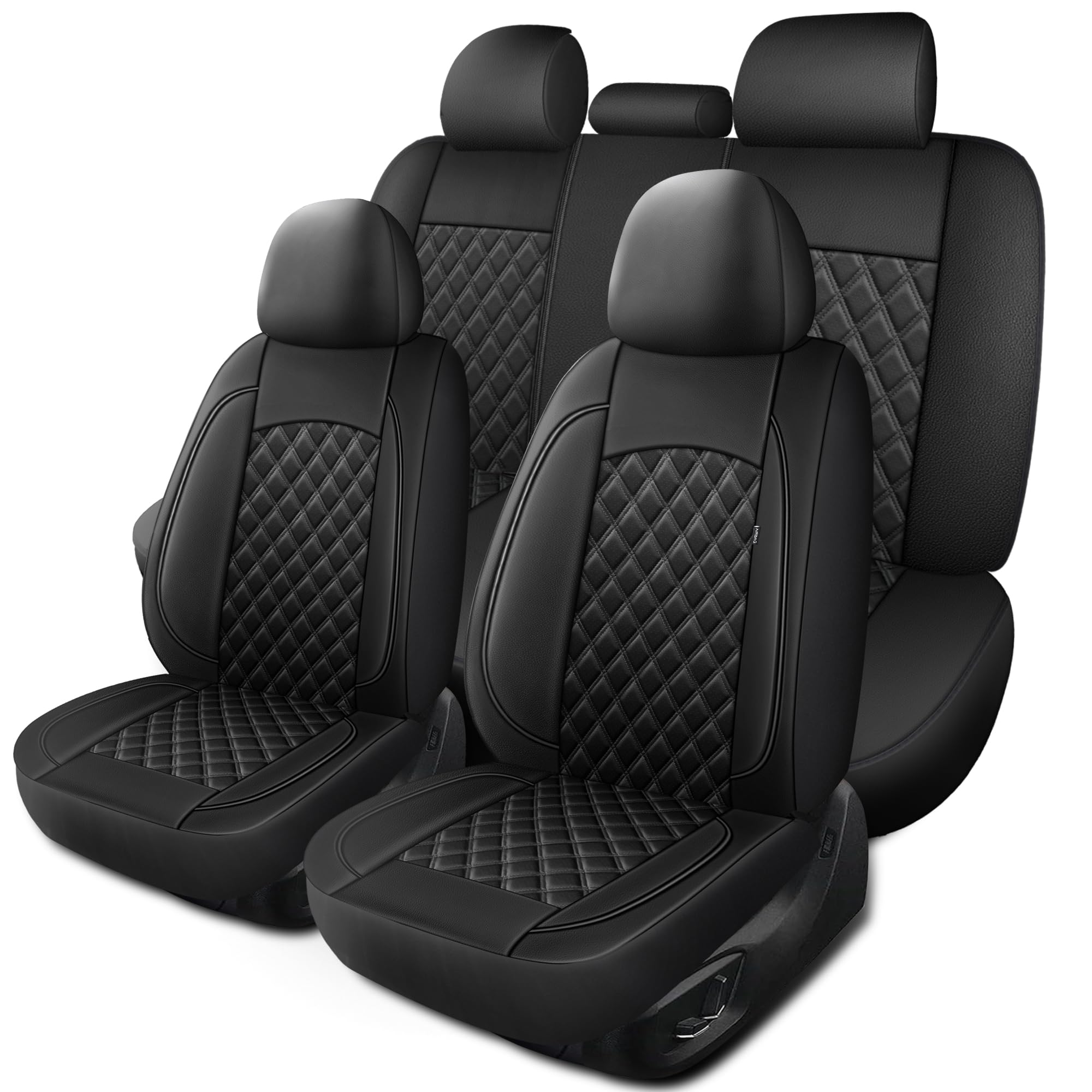 Empire DigiLabs - Car Seat Covers Full Set Breathable And Waterproof Napa Leather Cover Interior Universal Fit For Cars Sedans - 87"W*37"D*35"H/24"H Black