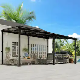 Yardgrace - 12'x 16' Outdoor Wall Mounted Lean-to Gazebo, Heavy Duty Sloped Roof Metal Awning for Patio, Decks & Backyard - Black