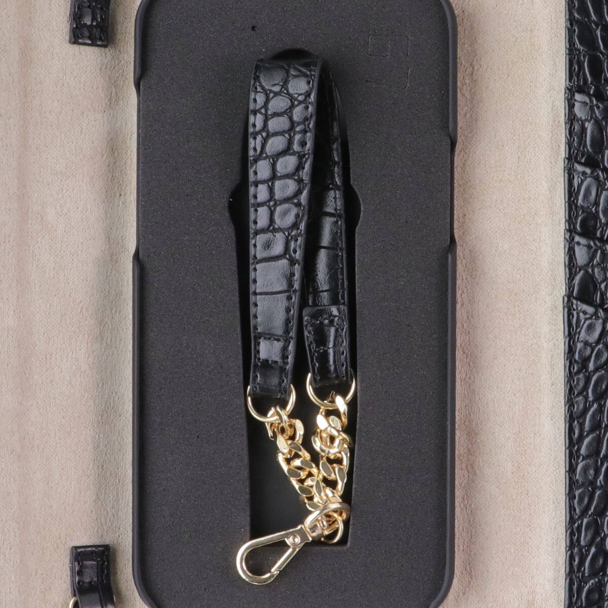 Alt View 1. iDeal of Sweden - Signature Clutch Case for iPhone 12 Pro Max - Jet Black Croco - Black.