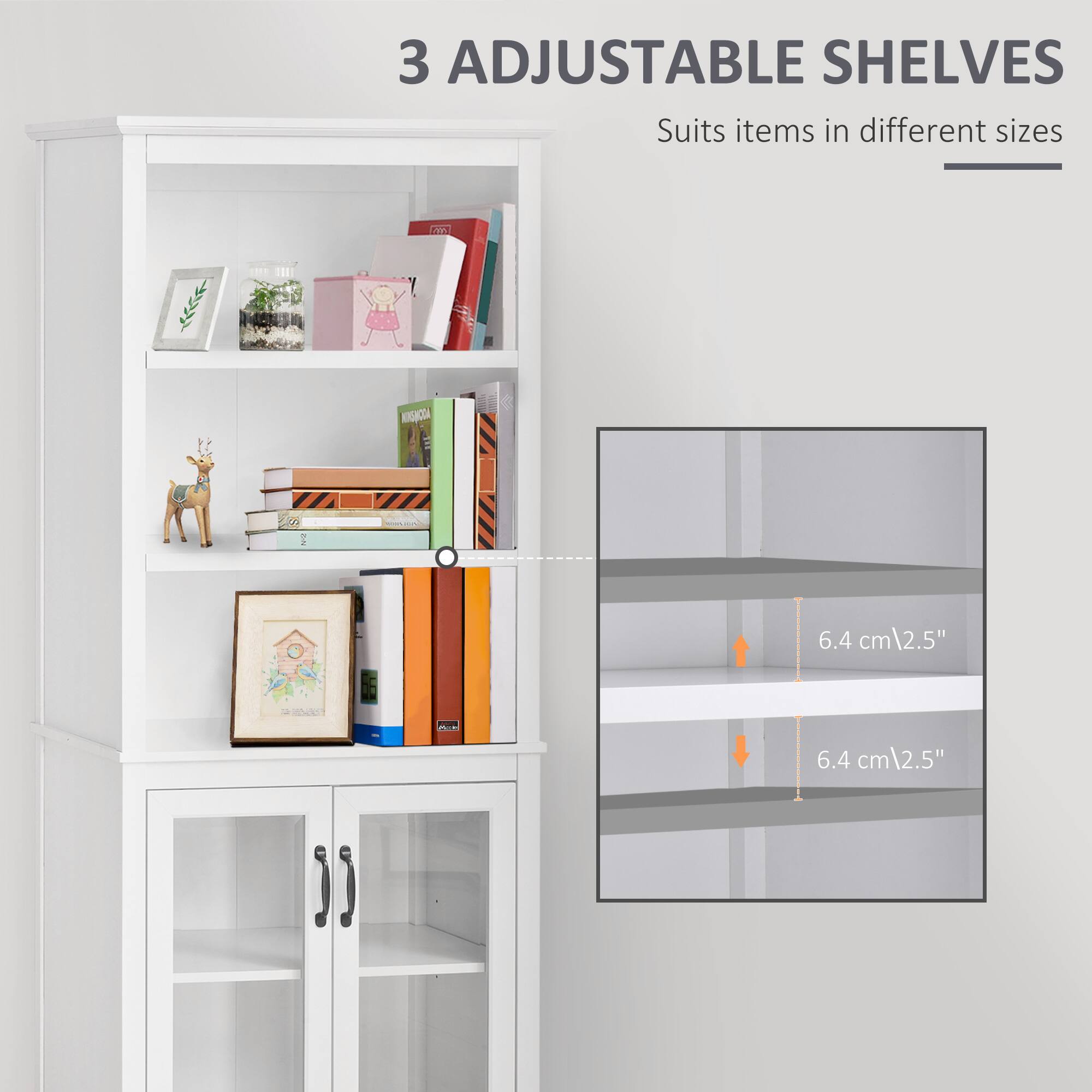 3 Adjustable Shelves  
Suits items in different sizes  

A 1 KOGKT 6.4 cm\2.5"  
ANUC AL 6.4 cm\2.5"