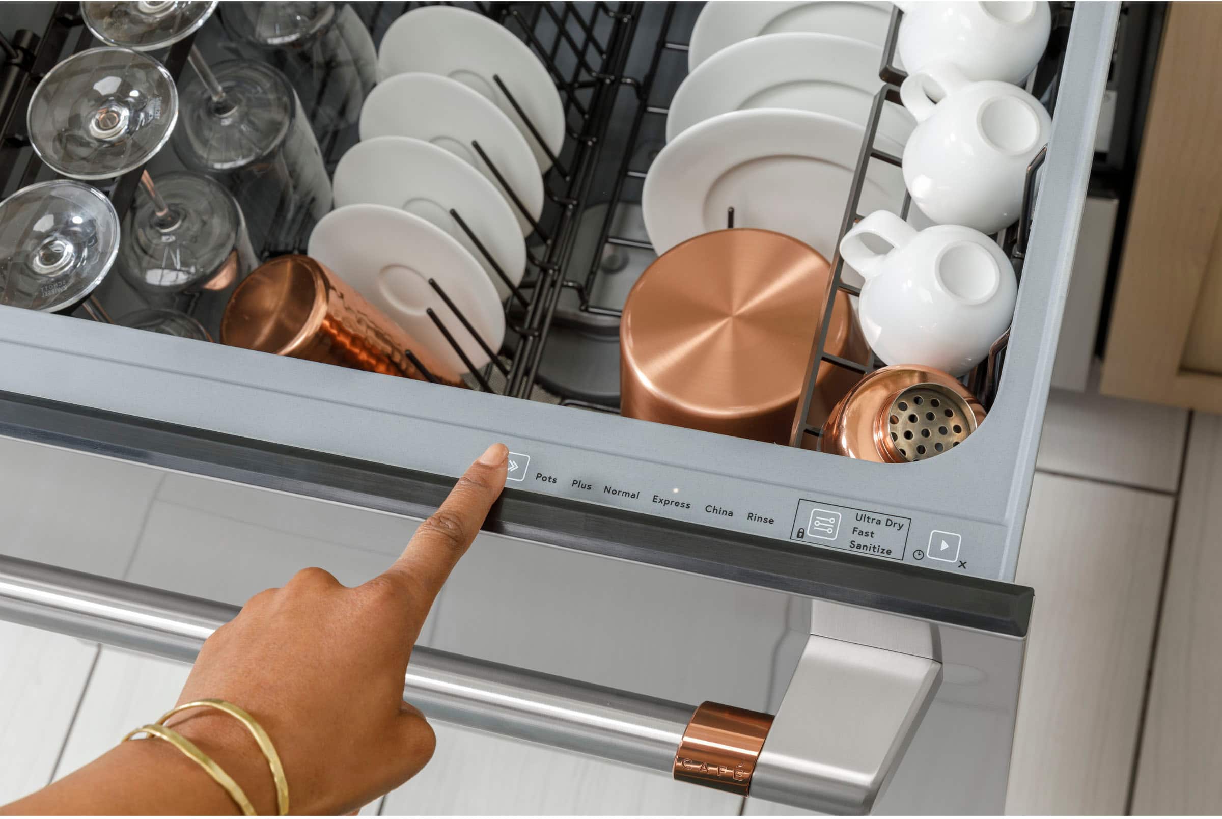 The text on the image reads "Lesro Pots Plus Normal Express China Rinse a Ultra Dry Fast Sanitize x".