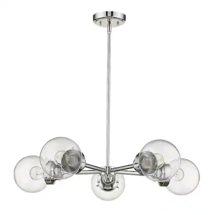 Front. Hivvago - Hivvago Silver Five Light Metal Dimmable Chandelier With Clear Shades - Silver.
