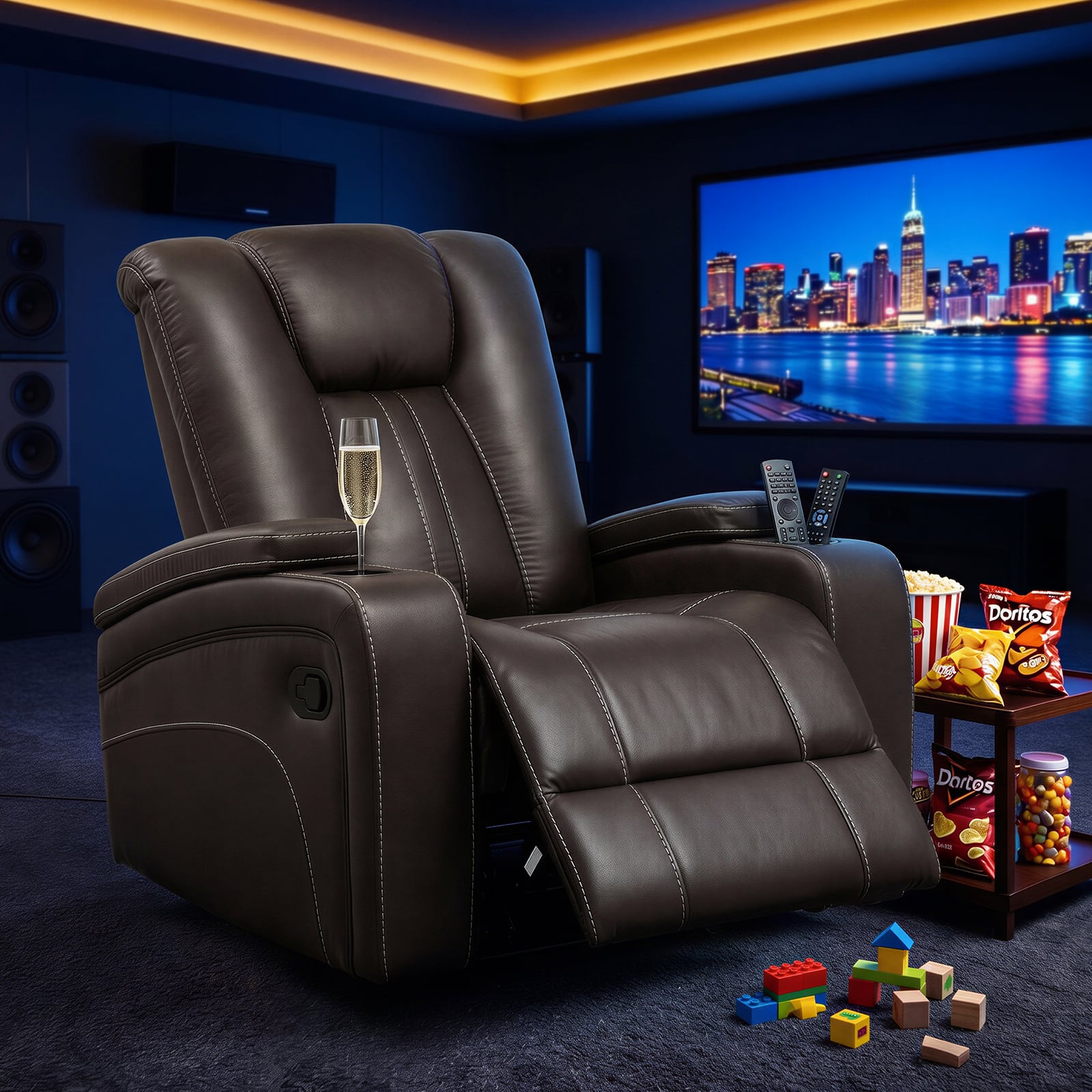 Bestier - 38'' Manual Recliner Chair with Dual Cup Holders and Arm Storage for Living Room and Home Theater - Brown