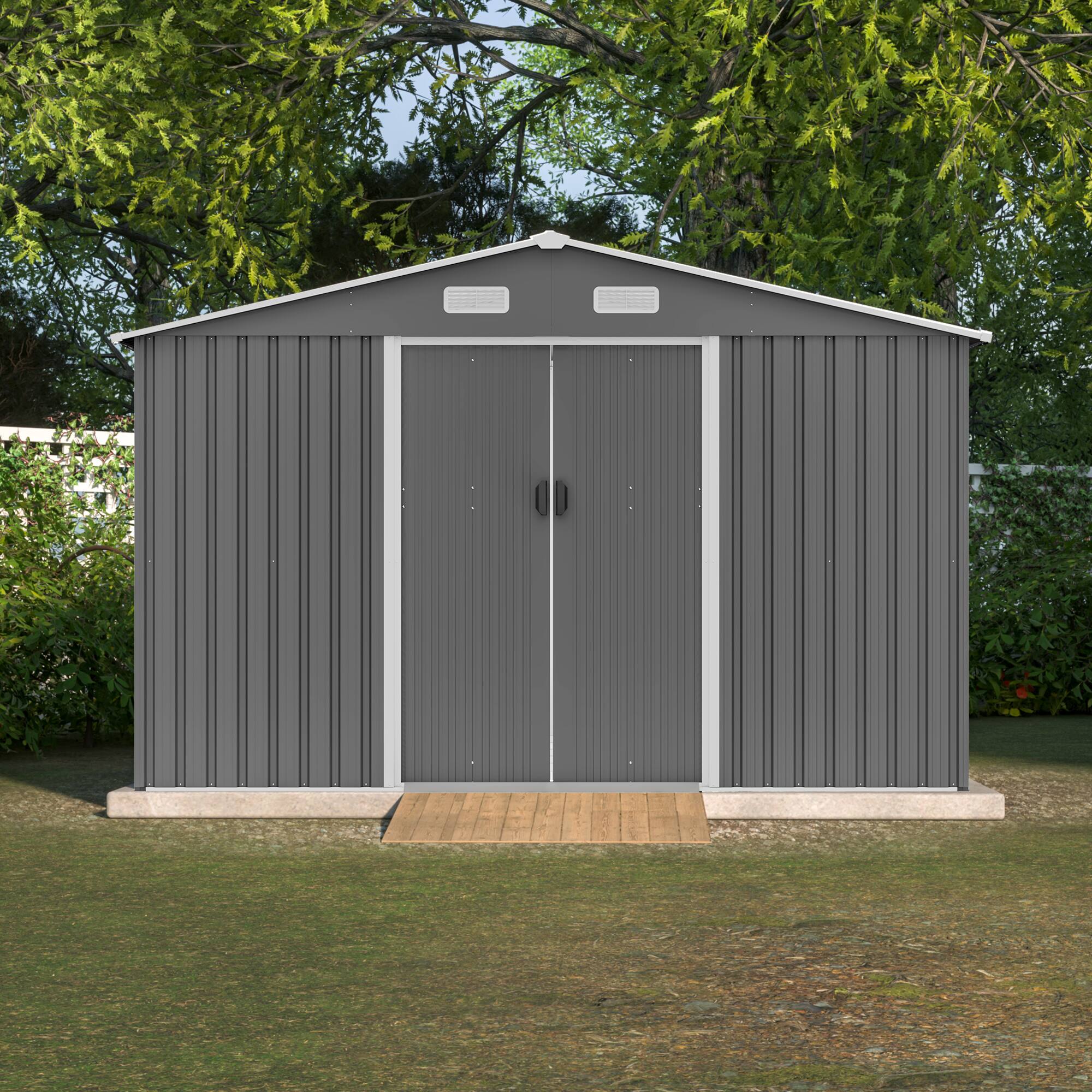 Left. Mondawe - 10X8 FT Outdoor Storage Shed with Lockable Doors - Gray.