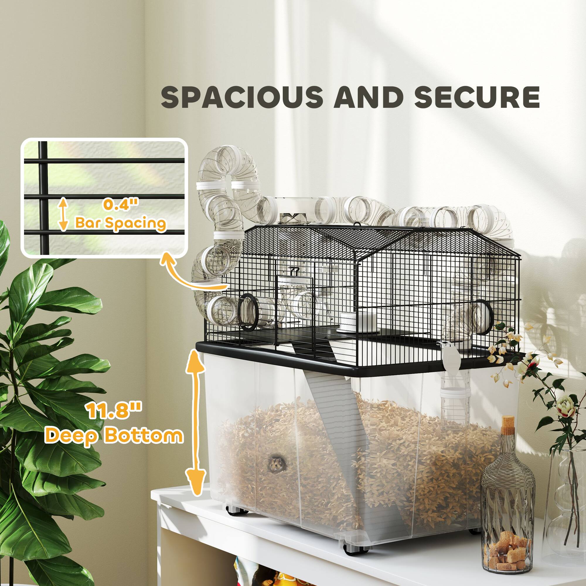 SPACIOUS AND SECURE

0.4" Bar Spacing

11.8" Deep Bottom
