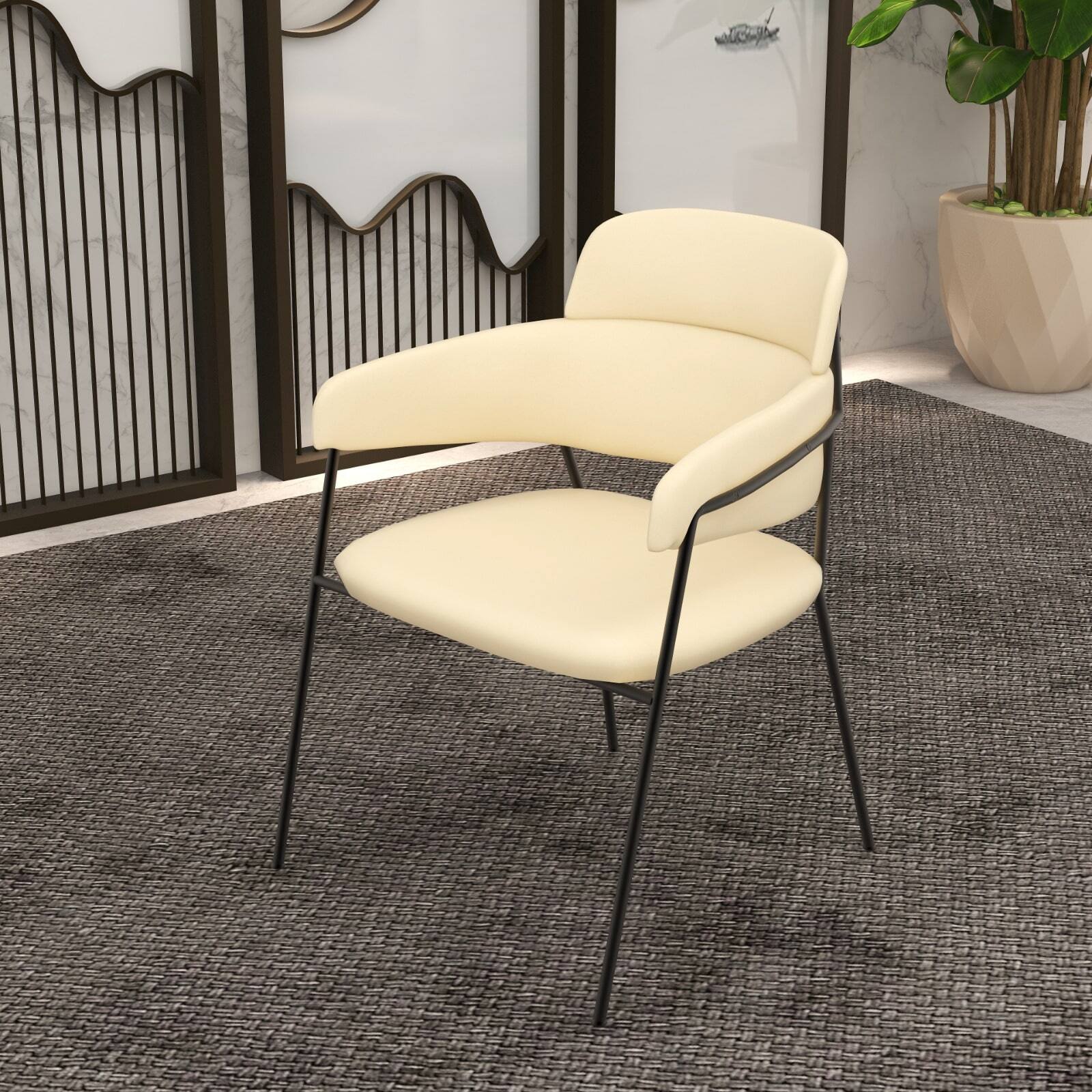 Angle. LeisureMod - Axis Modern Dining Chair with Ergonomic Curved Backrest & Powder-Coated Stainless Steel Legs - Beige.