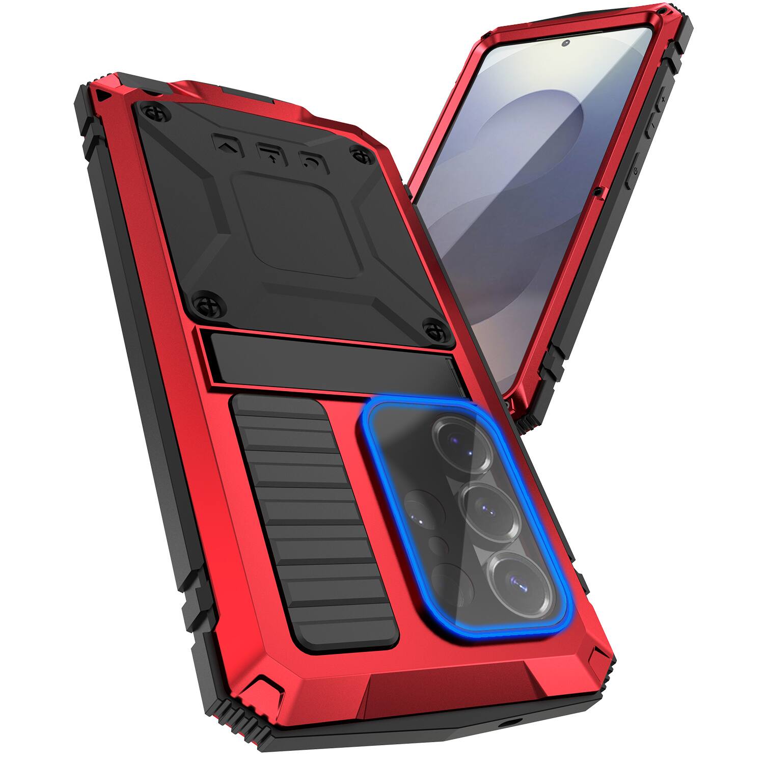 Angle. Dteck - For Samsung Galaxy S26 Ultra Case Outdoor Sports Kickstand Rugged Heavy Duty Full Body Cover Built in Screen Protector - Red.
