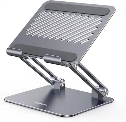 Front. FINEAK - Dual Rod Adjustable Aluminum Tablet Stand, Grey - Gray.
