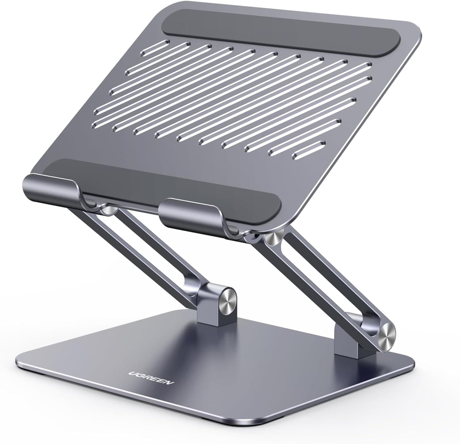 Front. FINEAK - Dual Rod Adjustable Aluminum Tablet Stand, Grey - Gray.