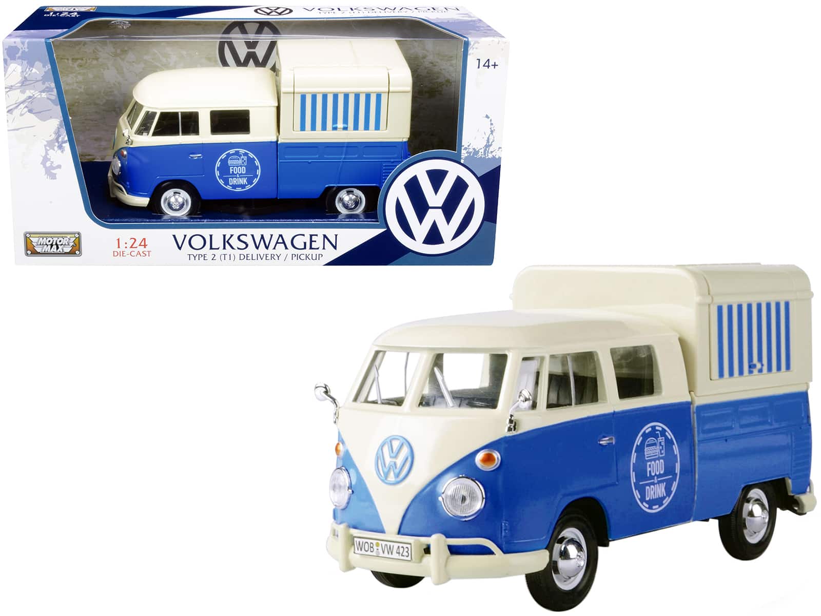 Volkswagen Type 2 (T1) Pickup Food Truck Cream and Blue 1/24 Diecast Model Car by Motormax price history on PriceWatchPro