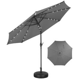 Ainfox - 10FT Solar Lighted Patio Umbrella LED Outdoor Umbrella with Tilt Crank for Backyard Garden Pool Beach with Base - Gray