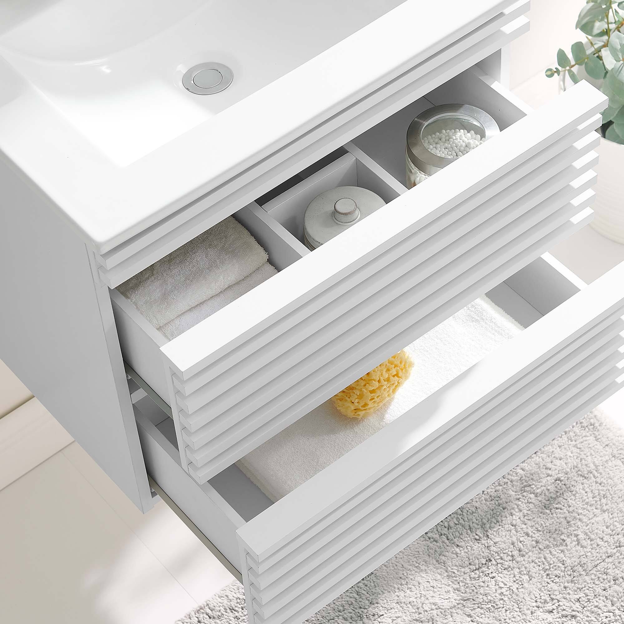 Back. Modway - Render Wall-Mount Bathroom Vanity with White Basin Included - White White.