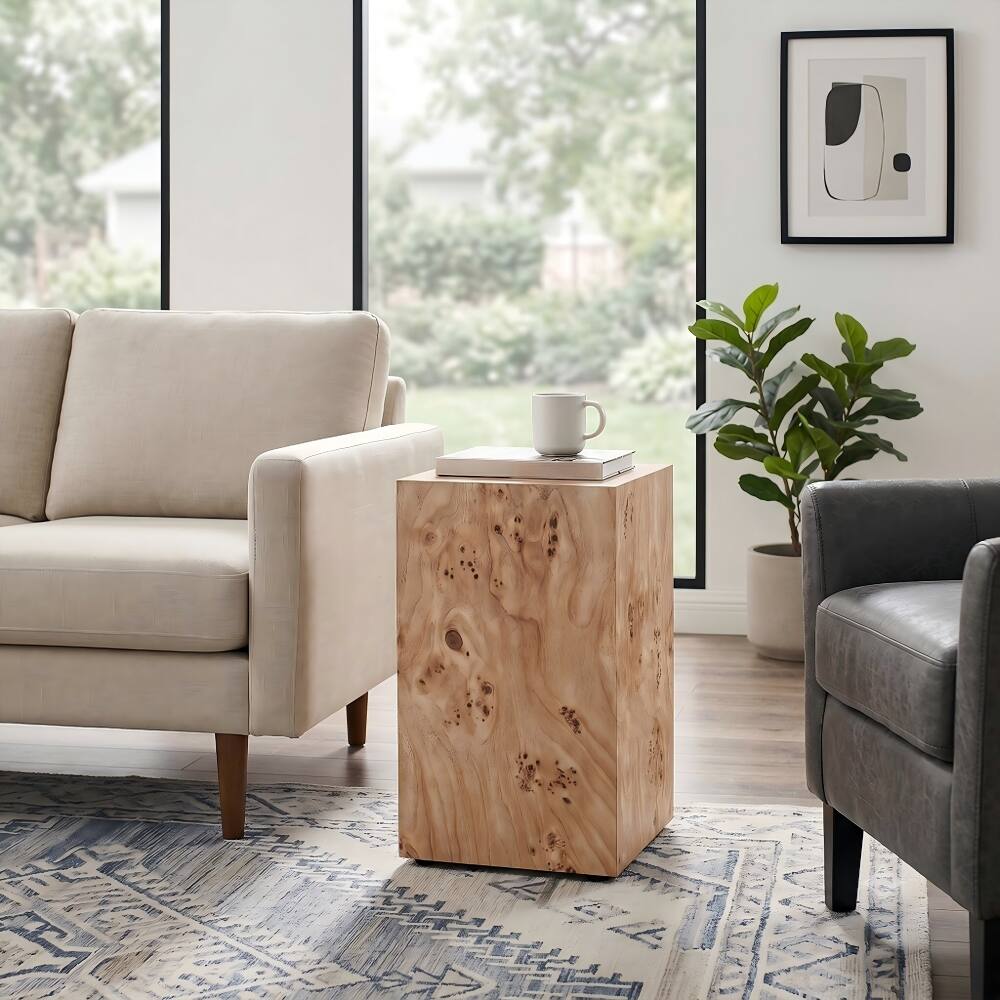 Angle. Loheer - Loheer Wabi-Sabi Side Table Wood-Grain MDF Square Coffee Table Natural Style Nightstand 11.8x11.8x19.7 - Natural.