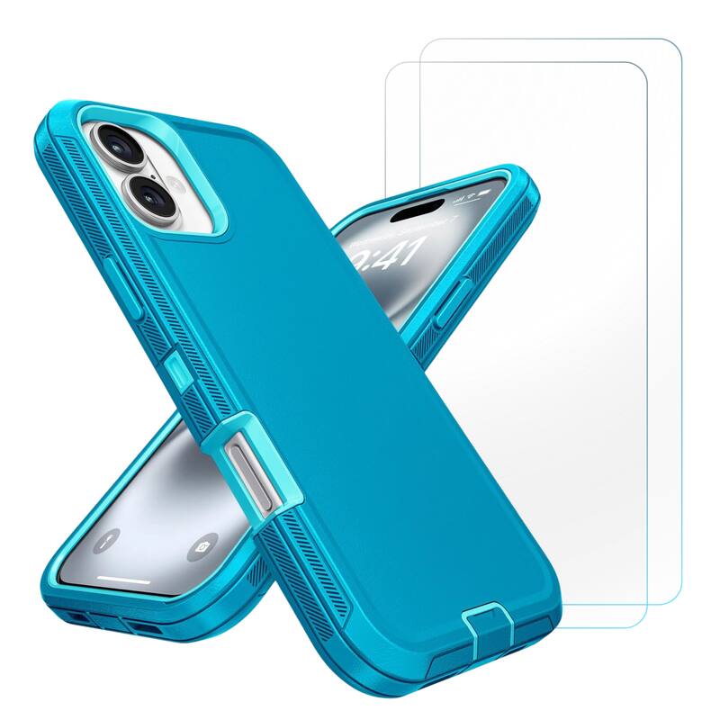 Entronix - Heavy Duty Bundle for iPhone 17 - Case and 2 Screen Protectors - Turquoise