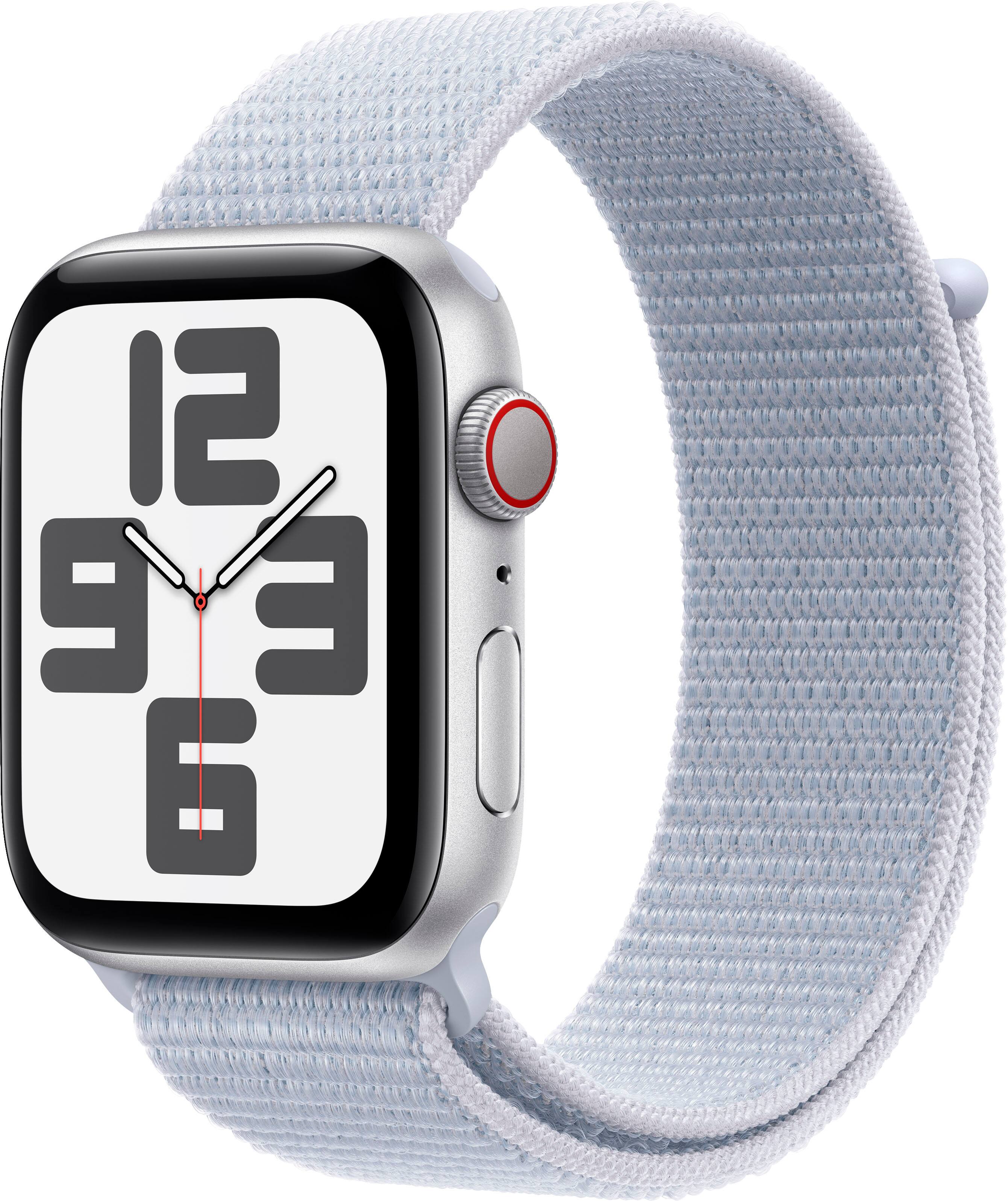 Refurbished Apple Watch SE 2nd Generation (GPS+Cellular) 44mm Aluminum Case with Blue Cloud Sport Loop - Silver - (2024)